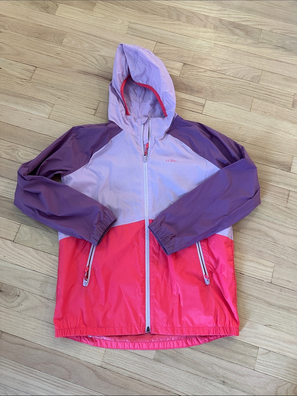 L.L. Bean Kids Colorblock Hooded Rain Jacket - Pink, Purple & Light Purple